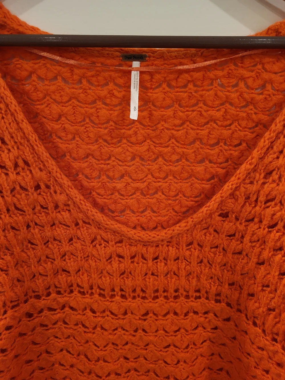 Free People Crashing Waves V-neck Chunky Open Knit Oversize Sweater Orange Small